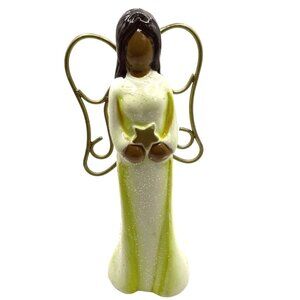 Christmas African American Angel Figurine Ceramic Traditional Holiday Wings Star